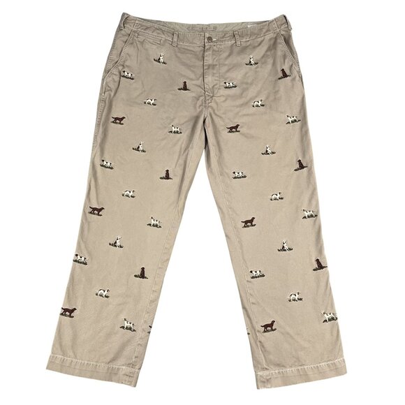 Vintage Ralph Lauren Dog Embroidered Khaki Pants Sz 40 x 29 Tag says the inseam - Picture 1 of 8